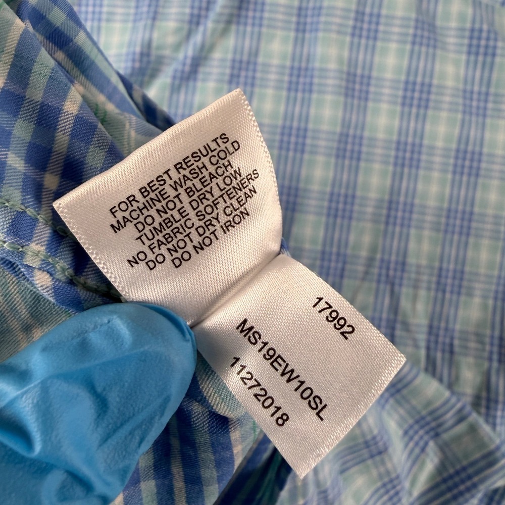 Peter Millar Button Down Shirt Mens L Blue Green Plaid Long Sleeve Performance - Picture 9 of 10